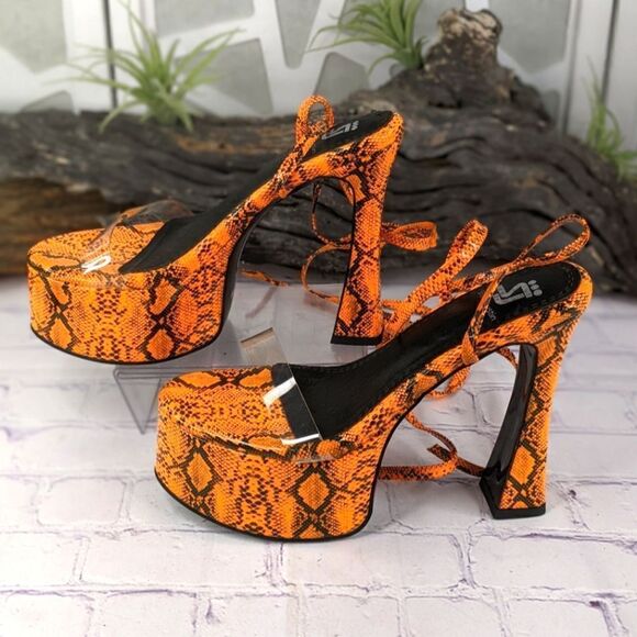 Shane Justin Anaconda Exotic Dancer Gladiator Platform Stripper Heel Neon Orange - Picture 8 of 14